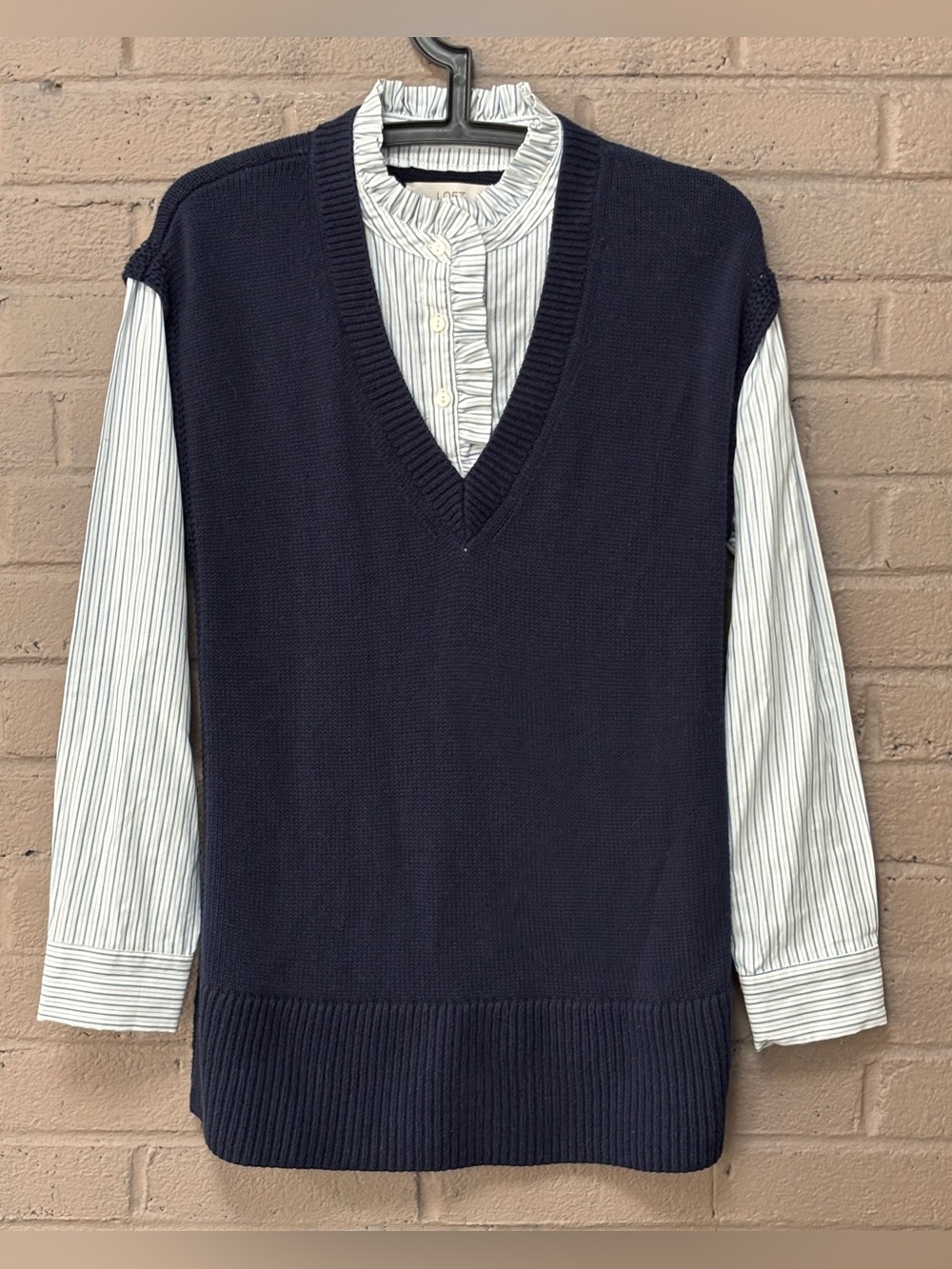 LOFT NWT navy blue layered sweater vest shirt S